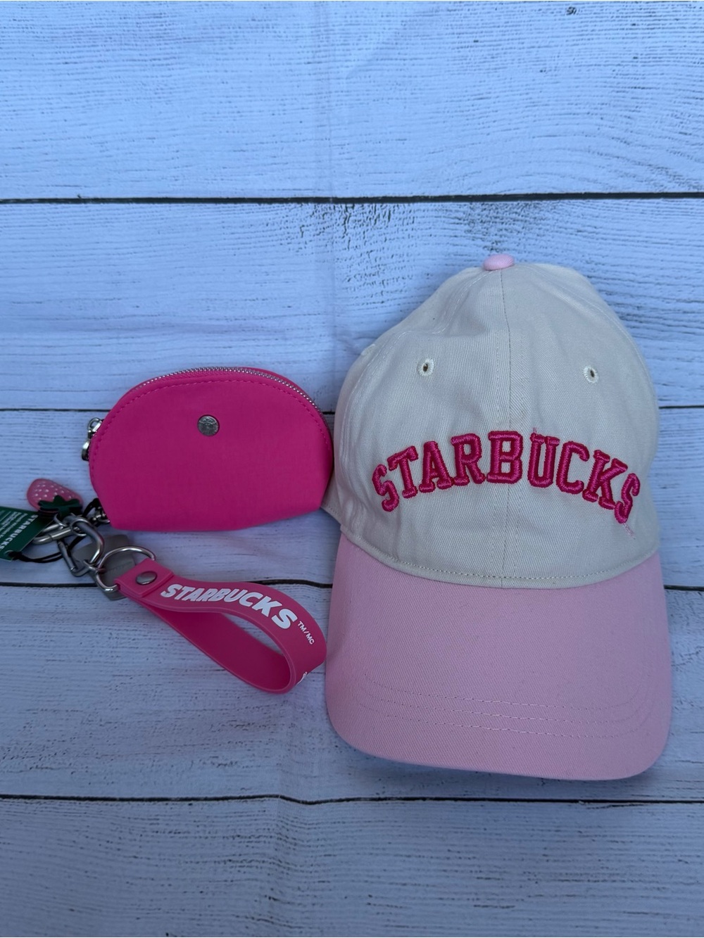 Starbucks Baseball Cap and Pink Keychain Pouch